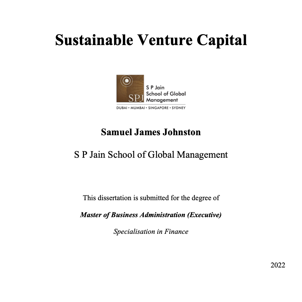 Sustainable Venture Capital thesis published